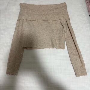 American Eagle Outfitters Beige Knit Off the Shoulder Top